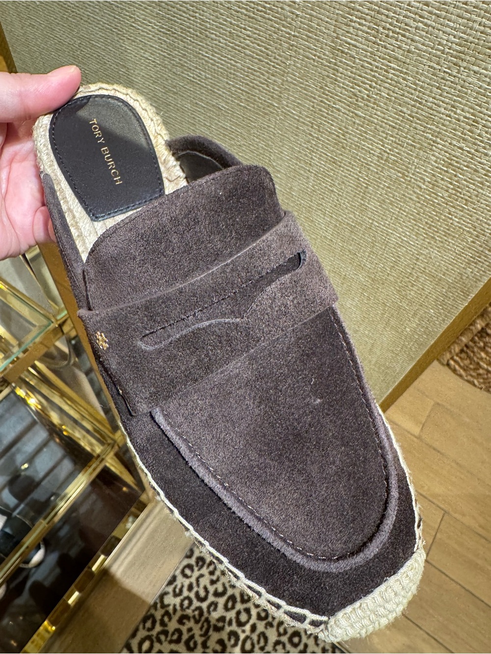 Tory Burch Everly Cork Slide Suede Leather Mule Shoes